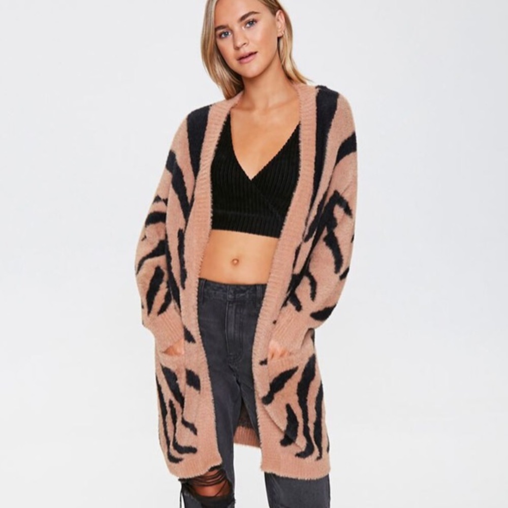 Tiger Print Cardigan Sweater